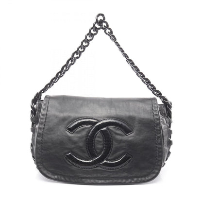 Chanel Shoulder Bag CC Logo Plastic Chain Black Lambskin CC