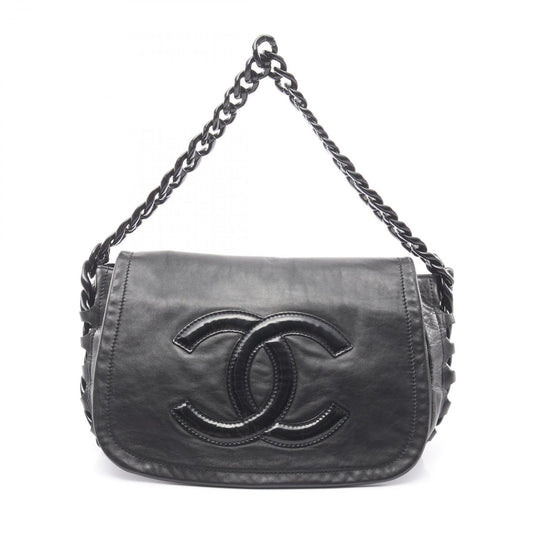 Chanel Shoulder Bag CC Logo Plastic Chain Black Lambskin CC