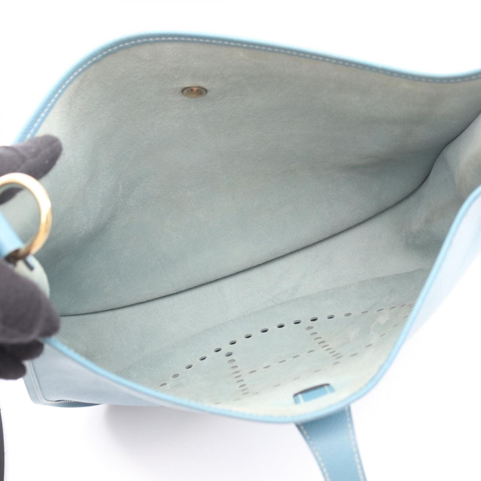 Hermes Shoulder Bag Evelyne 1 GM Light Blue Leather Jean — view 3