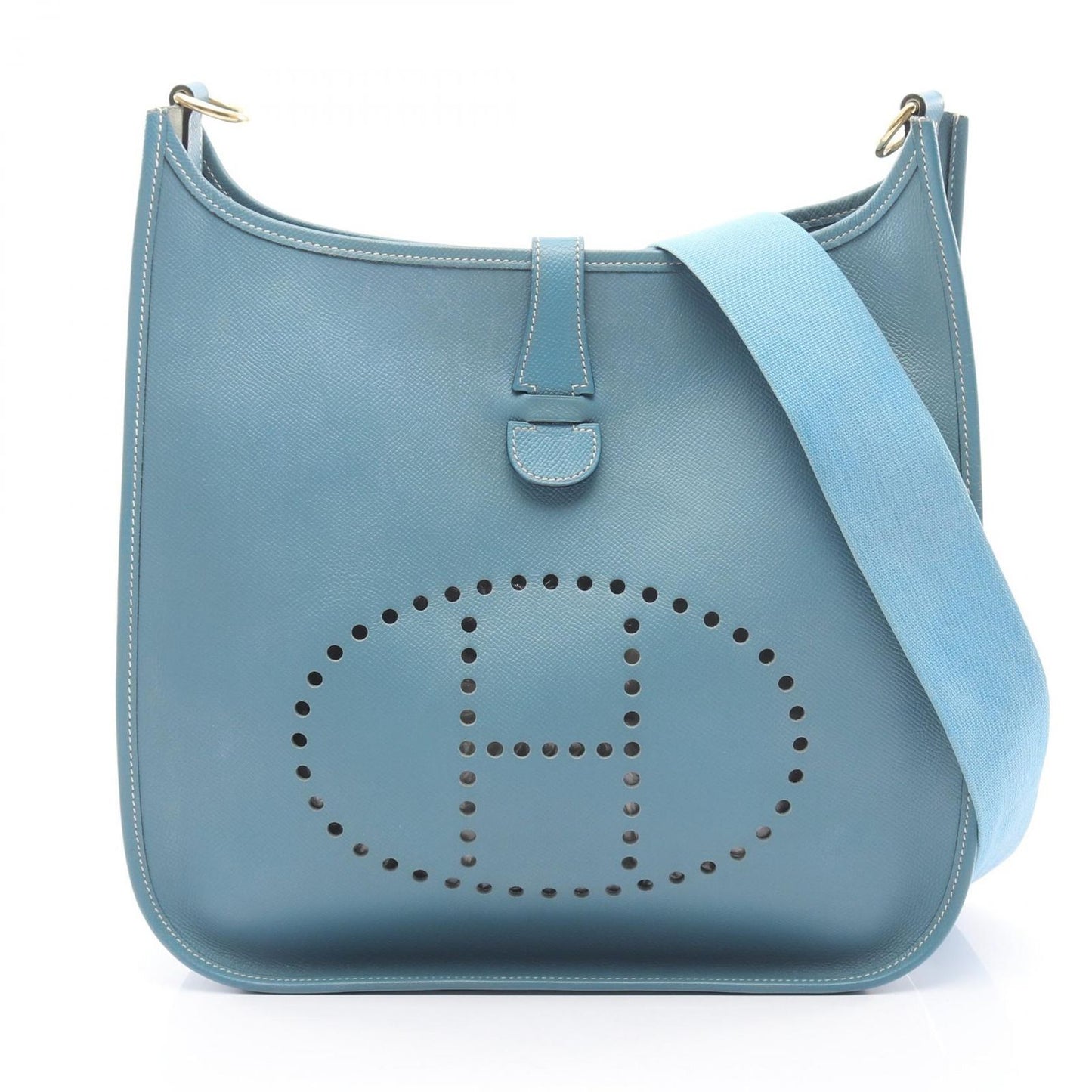 Hermes Shoulder Bag Evelyne 1 GM Light Blue Leather Jean