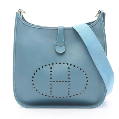 Hermes Shoulder Bag Evelyne 1 GM Light Blue Leather Jean