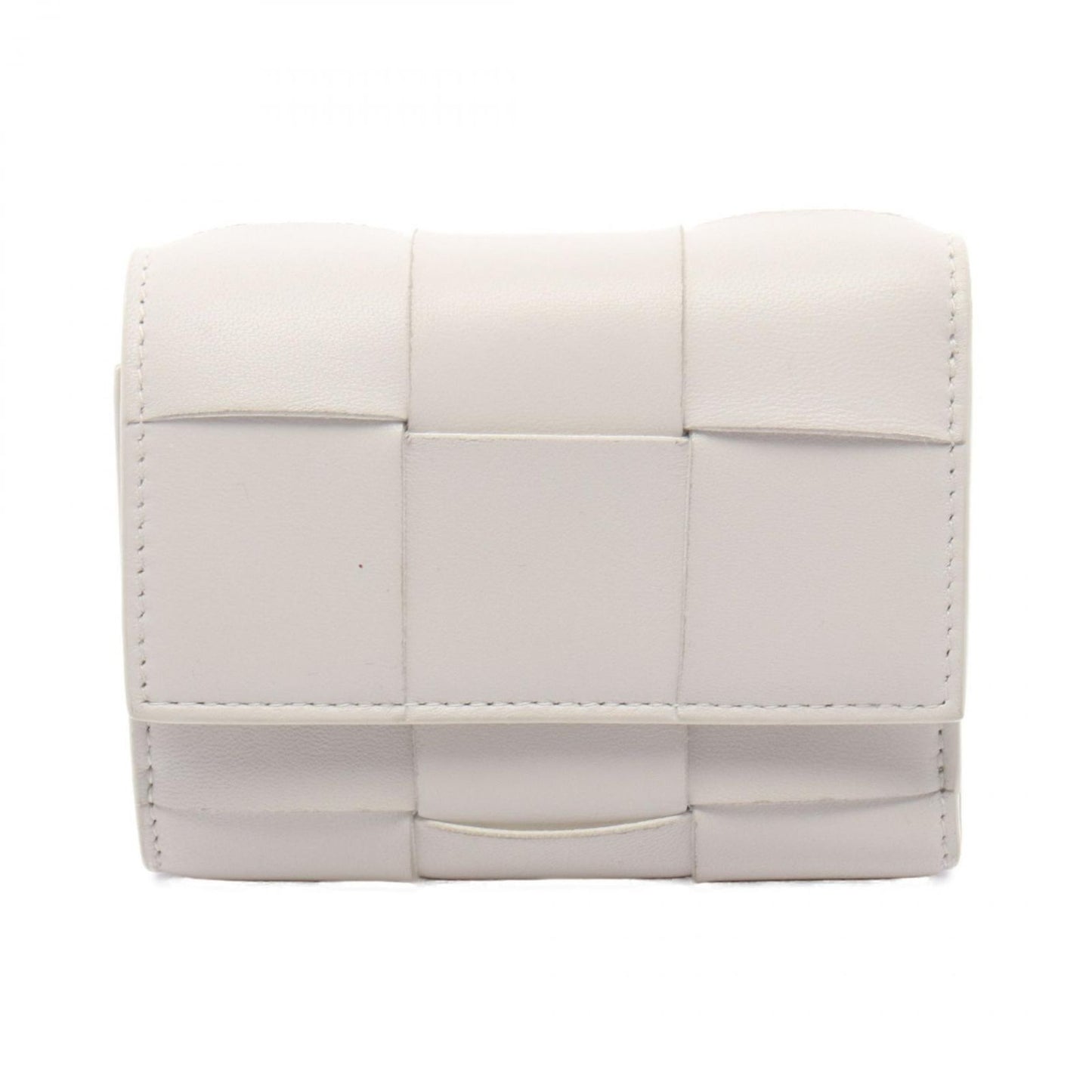 Bottega Veneta Trifold Wallet Cassette Maxi Intrecciato Small White Leather