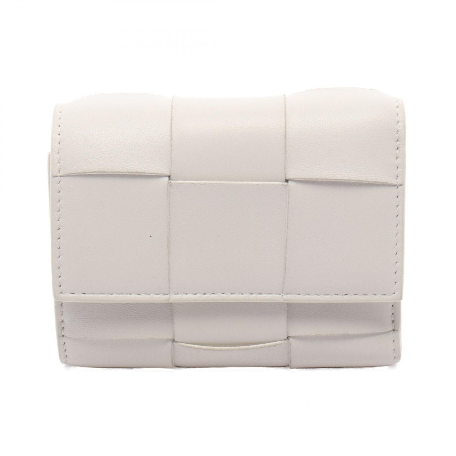 Bottega Veneta Trifold Wallet Cassette Maxi Intrecciato Small White Leather