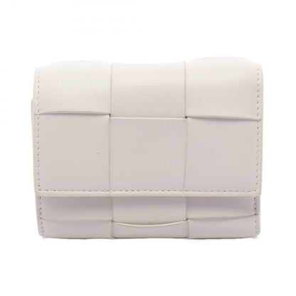 Bottega Veneta Trifold Wallet Cassette Maxi Intrecciato Small White Leather