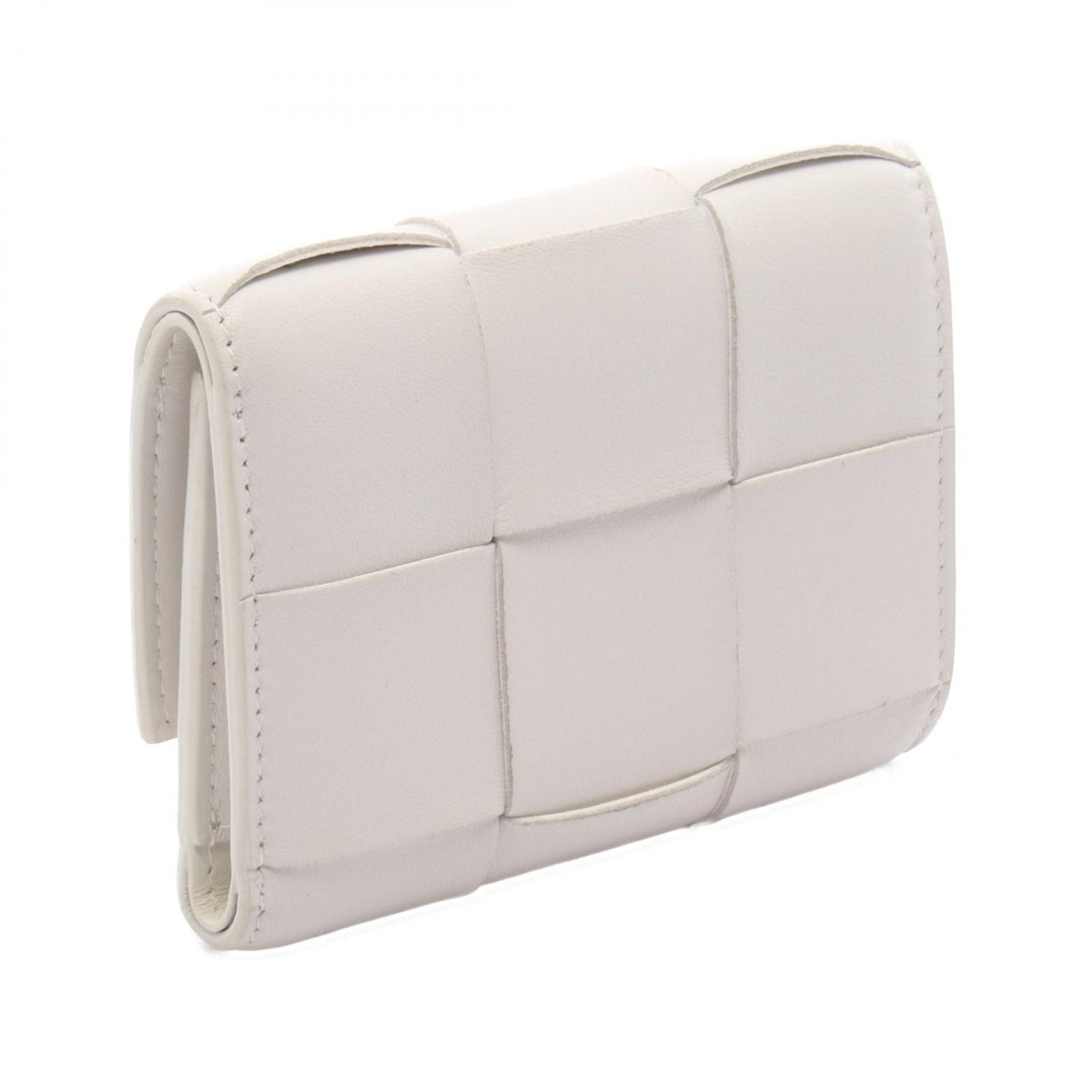 Bottega Veneta Trifold Wallet Cassette Maxi Intrecciato Small White Leather — view 2