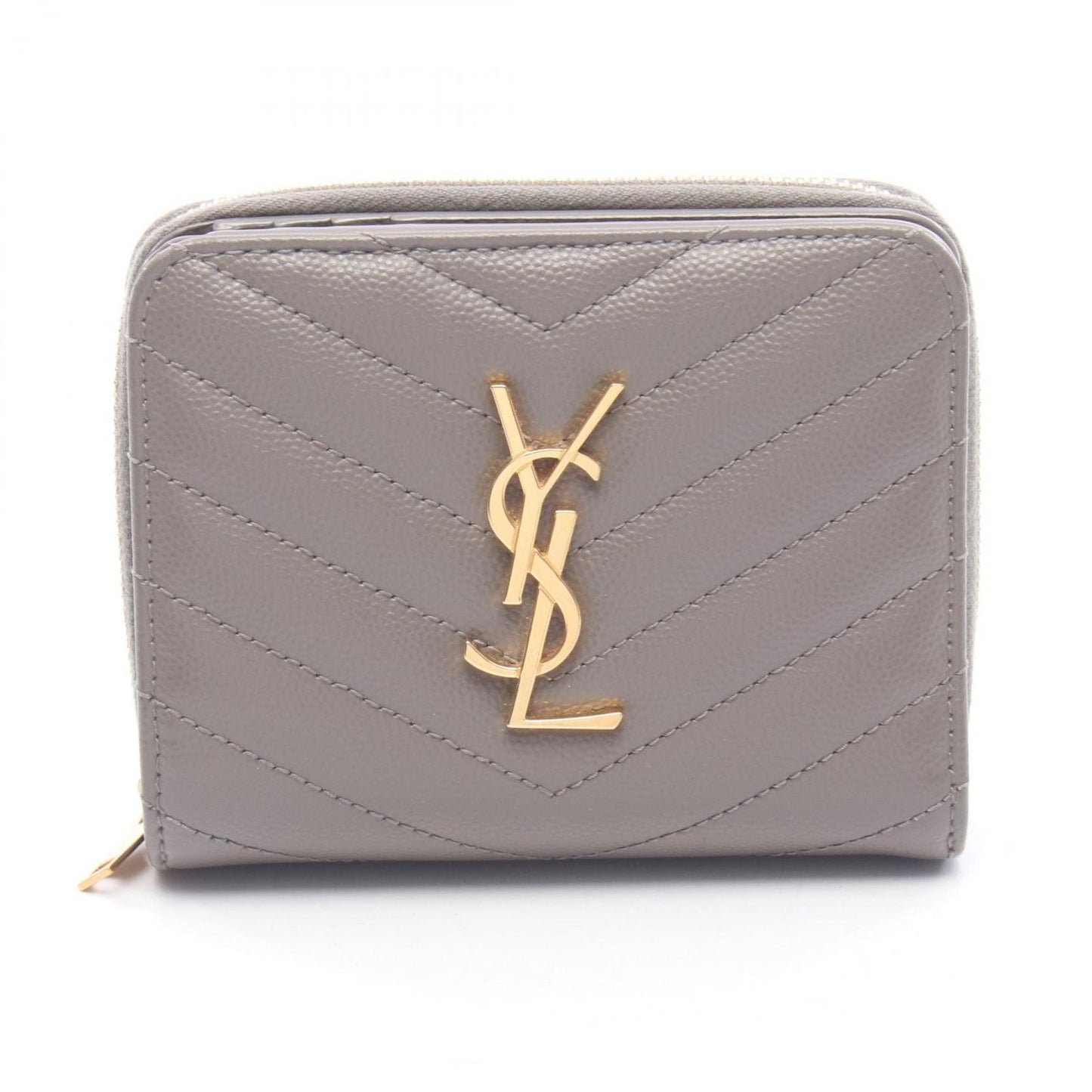 Saint Laurent Paris Bifold Wallet Monogram Gray Leather Cassandra