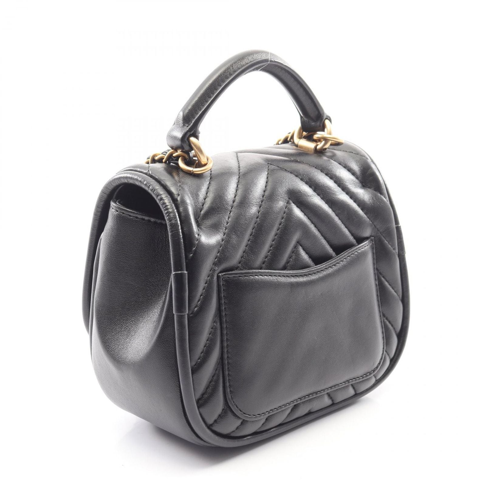 Chanel Shoulder Bag Blanc Stitch 2-Way Black Lambskin Chez Top Handle Chain — view 2