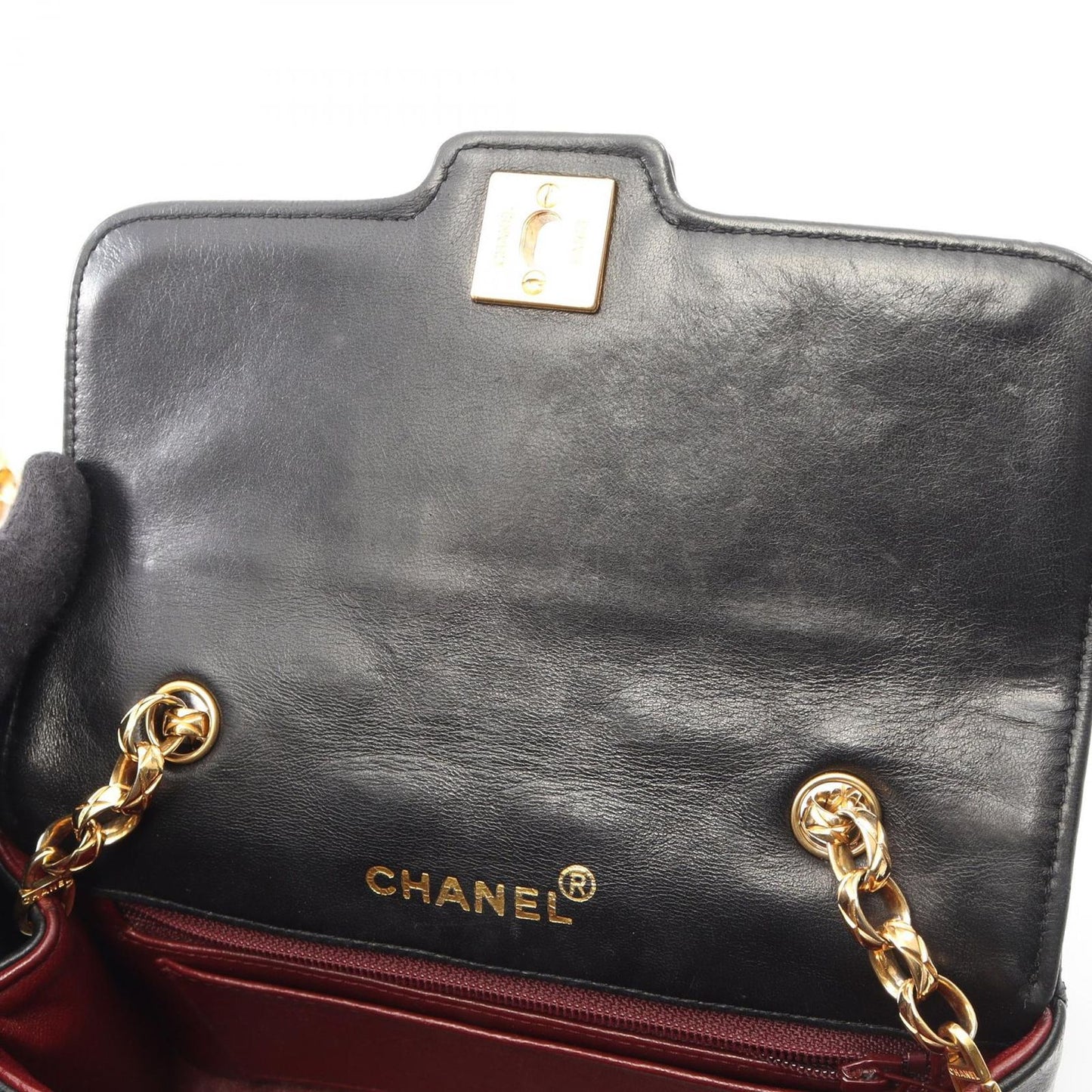 Chanel Shoulder Bag Mini Quilted Diana Flap Black Lambskin Chain — view 7