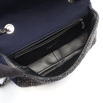 Chanel Shoulder Bag Quilted Navy Brown Fabric Chain — view 3
