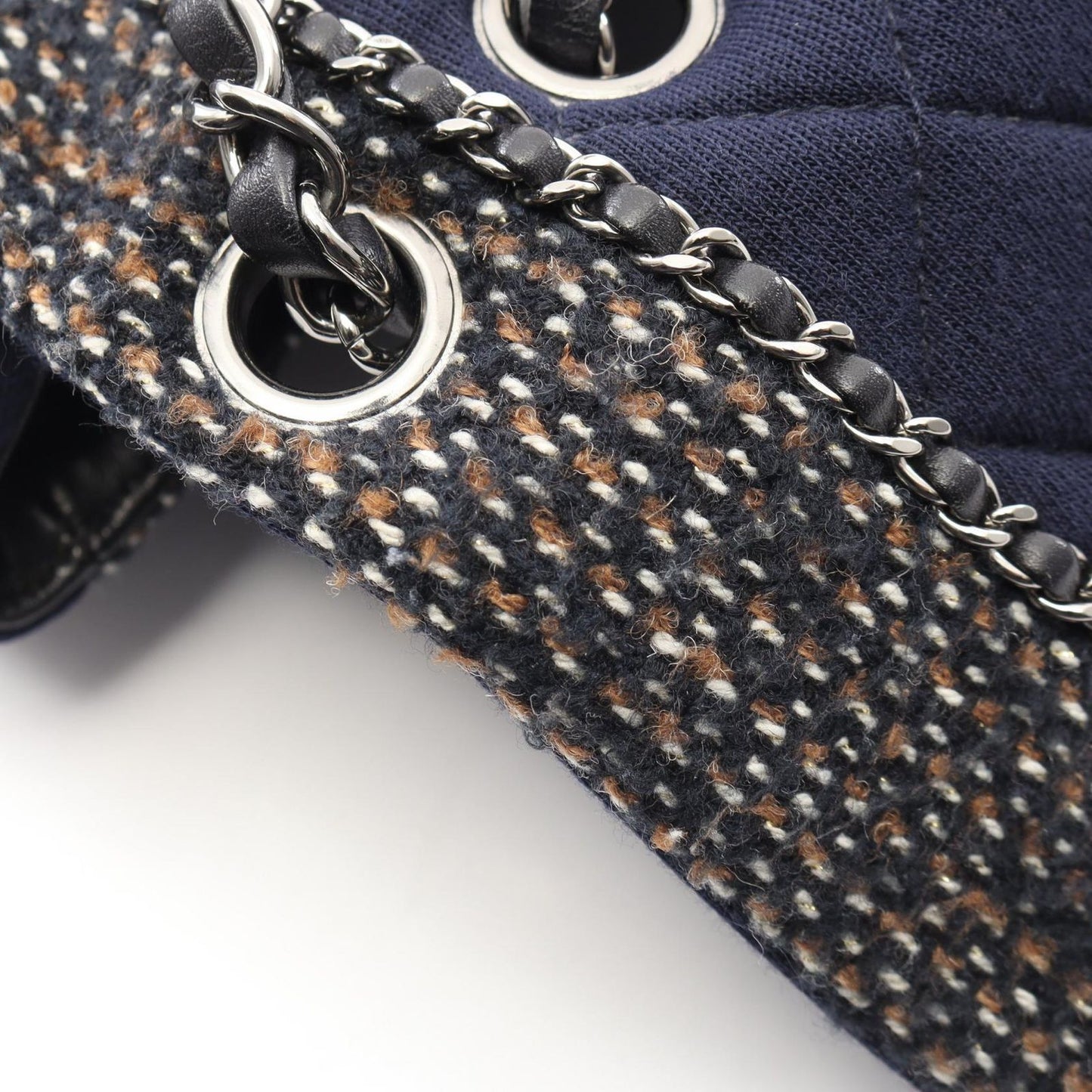 Chanel Shoulder Bag Quilted Navy Brown Fabric Chain — view 8