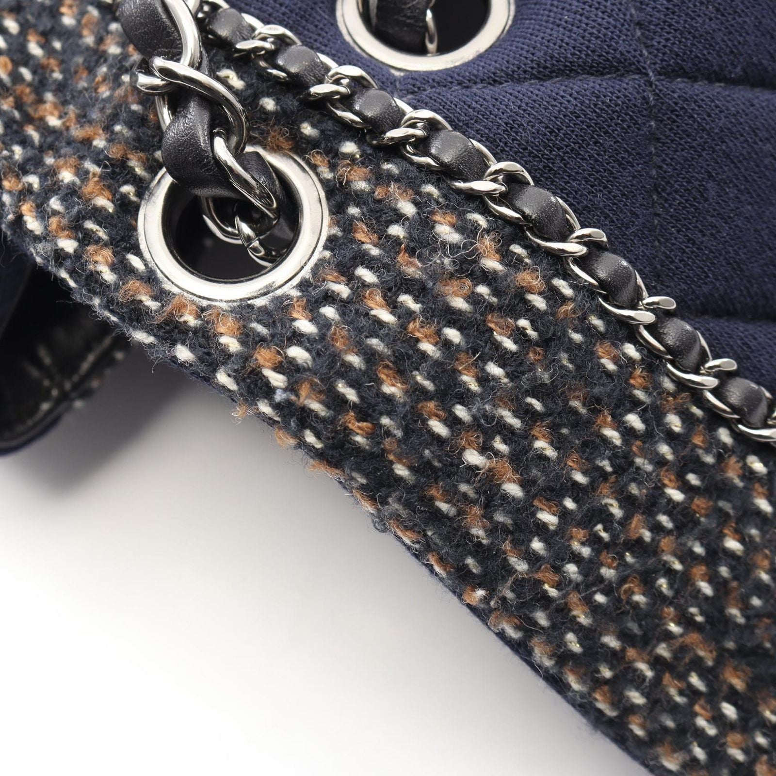 Chanel Shoulder Bag Quilted Navy Brown Fabric Chain — view 8