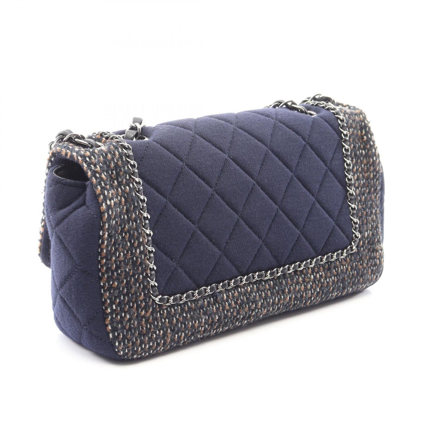 Chanel Shoulder Bag Quilted Navy Brown Fabric Chain — view 2