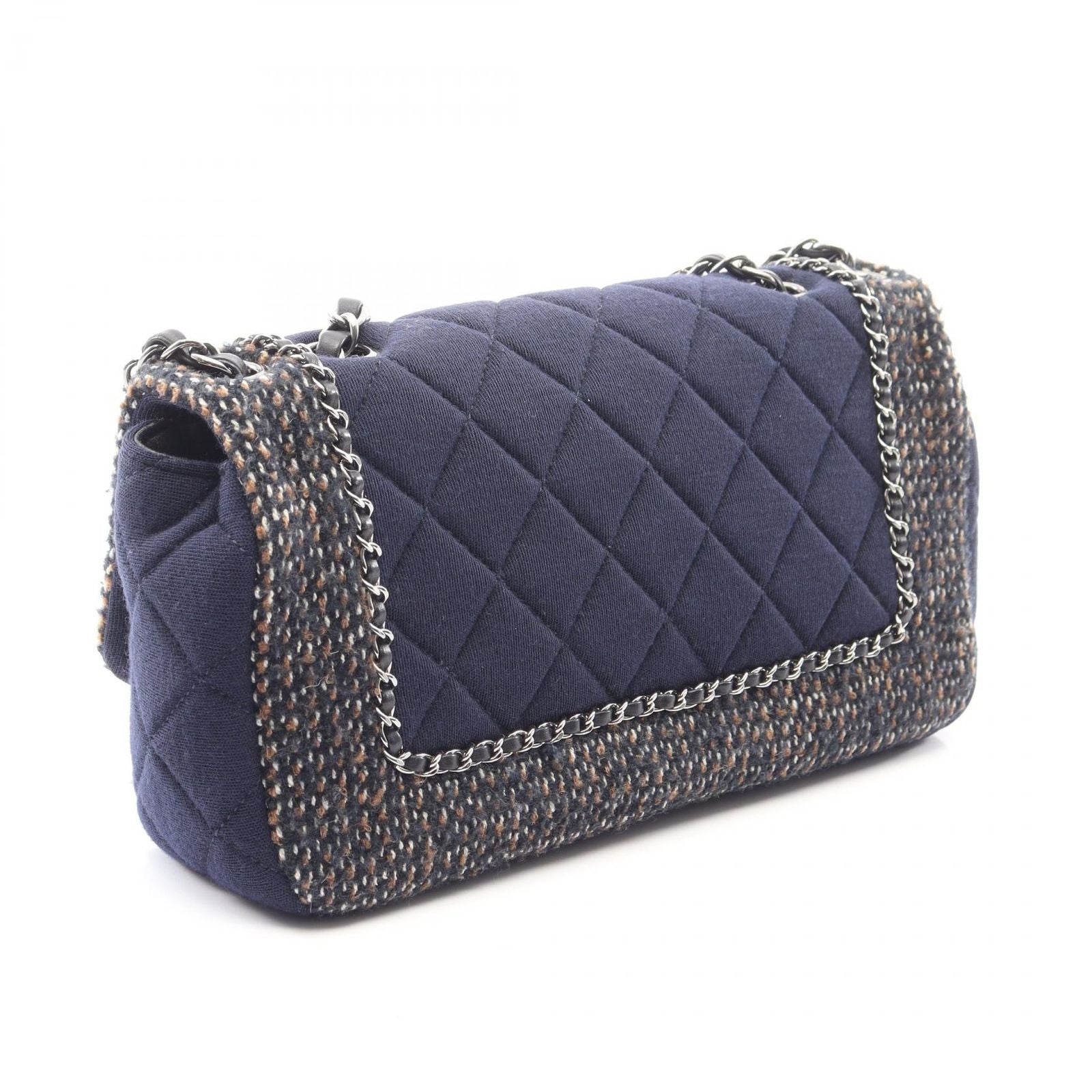 Chanel Shoulder Bag Quilted Navy Brown Fabric Chain — view 2