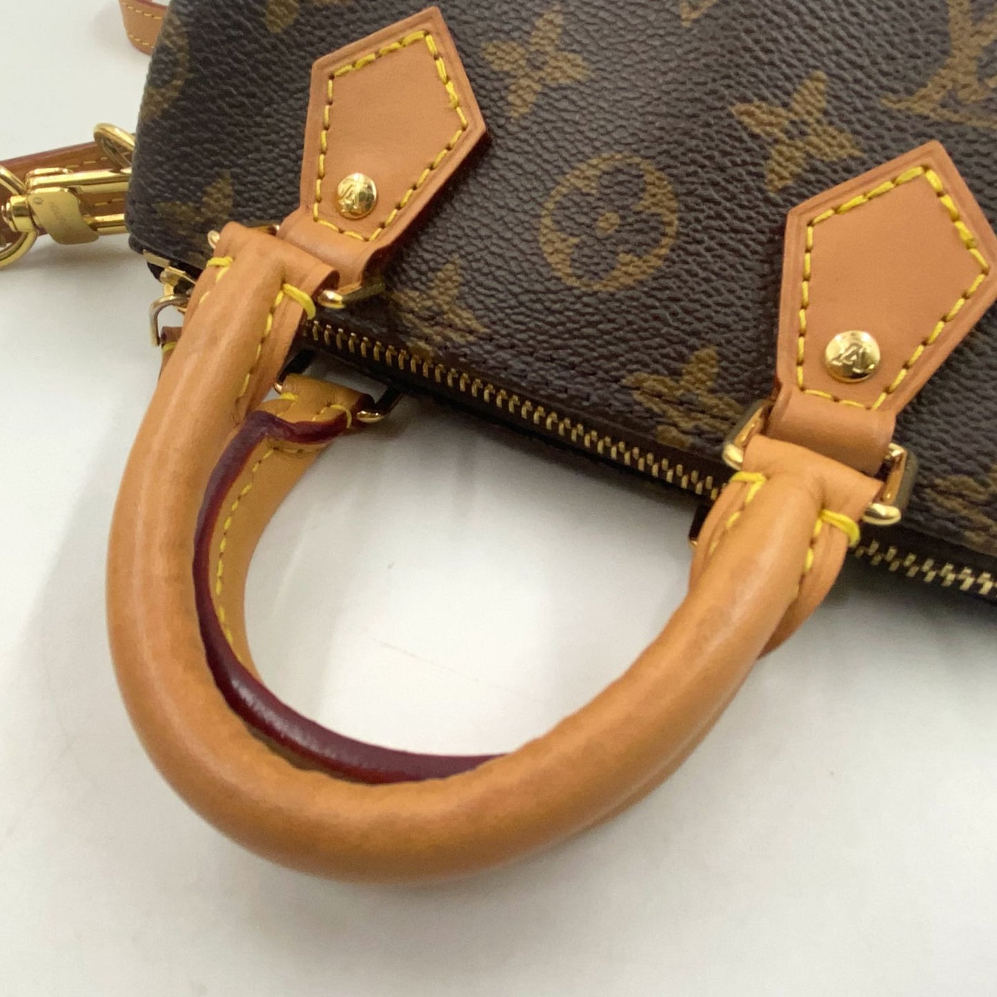 Louis Vuitton Nano Speedy Monogram Leather Brown Handbag Gold — view 7