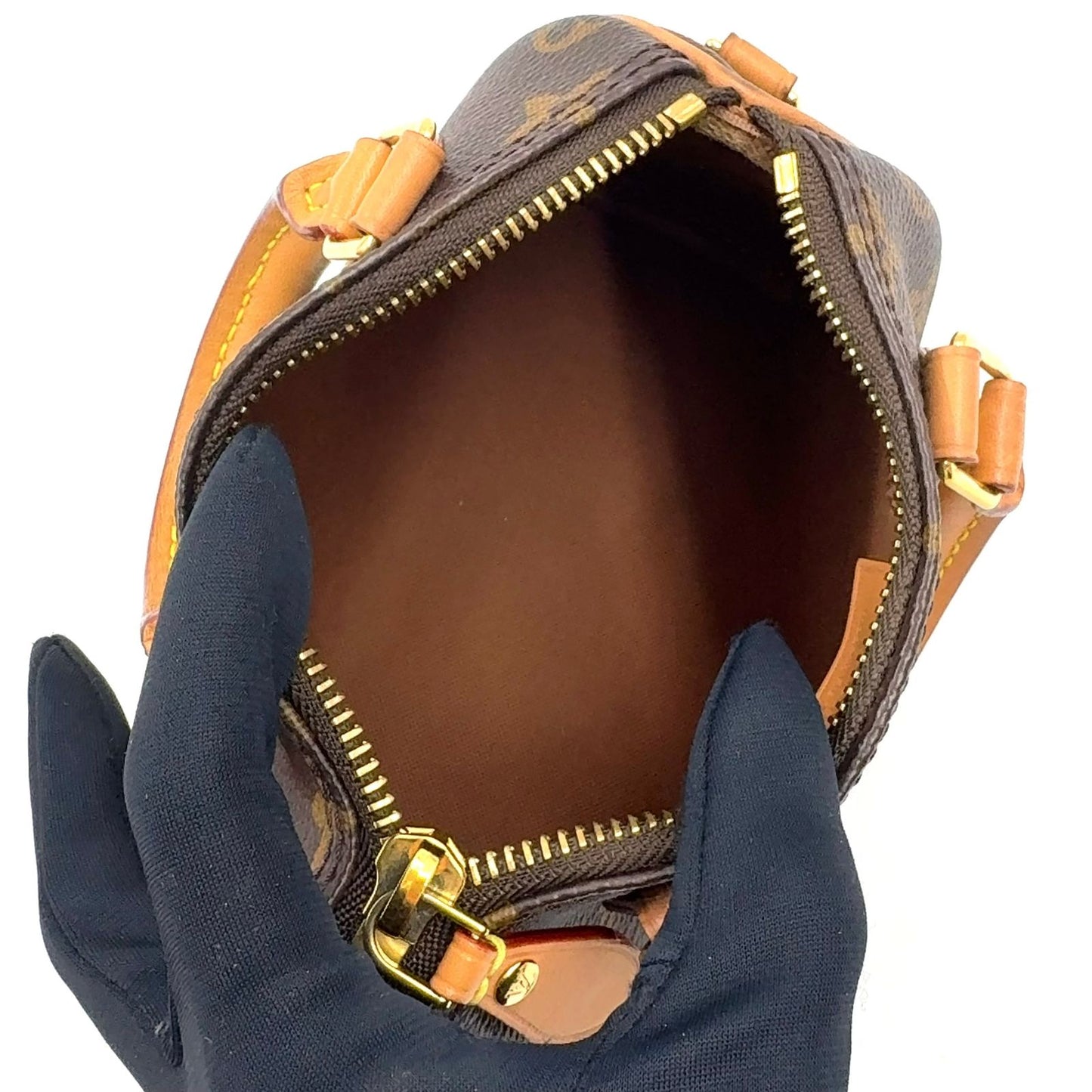 Louis Vuitton Nano Speedy Monogram Leather Brown Handbag Gold — view 3