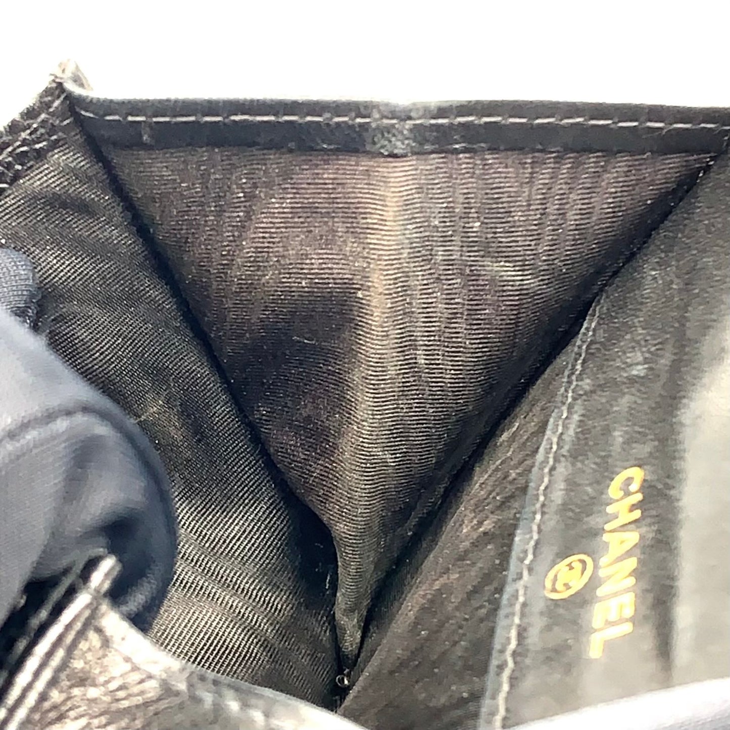 Chanel CC Logo Hook Wallet Caviar Leather Black Bifold Gold — view 8