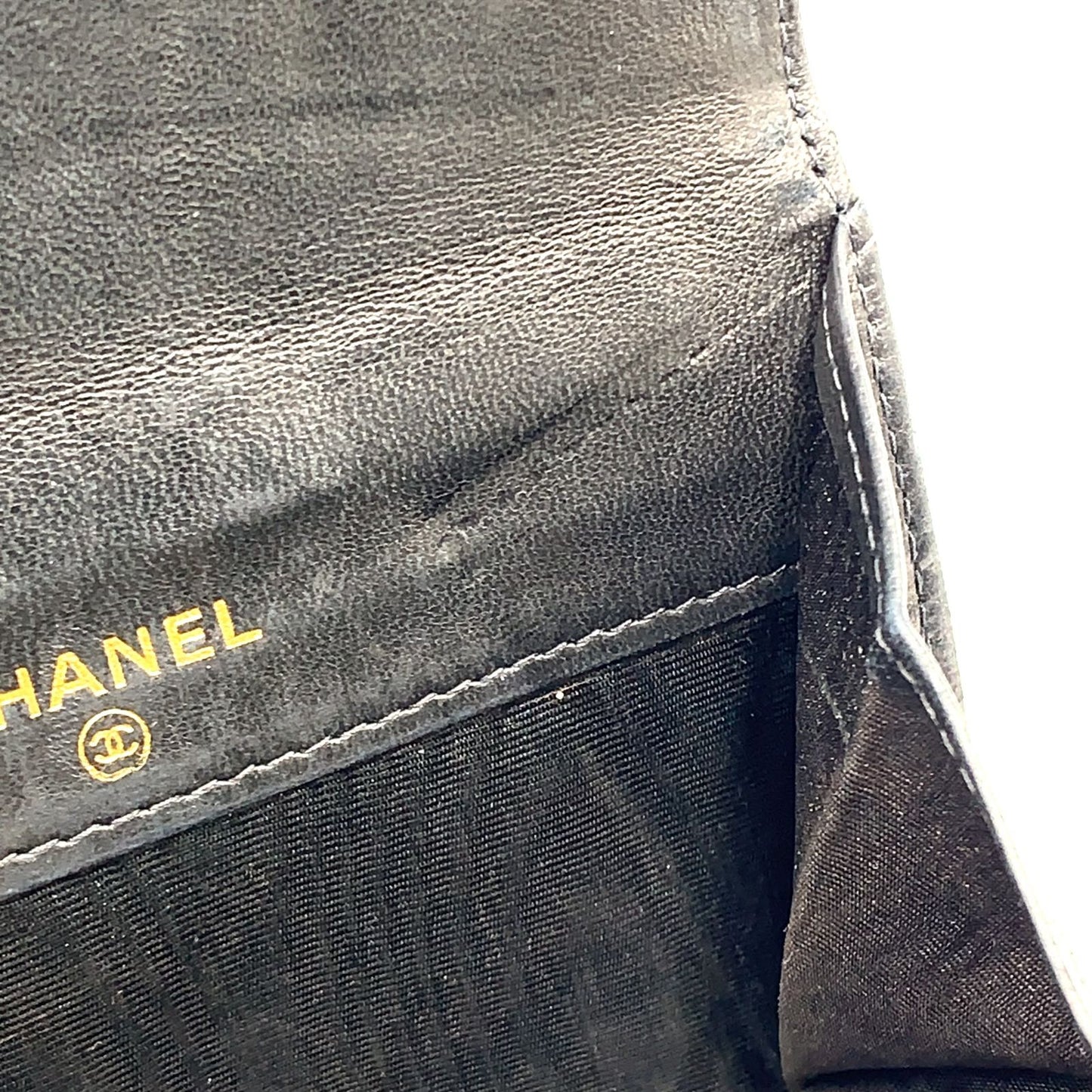 Chanel CC Logo Hook Wallet Caviar Leather Black Bifold Gold — view 7