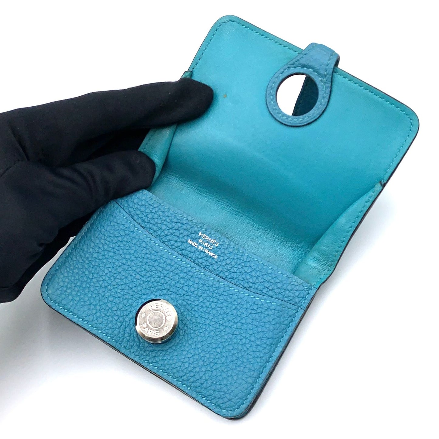 Hermes Dogon Coin Case Taurillon Leather Blue Card Silver — view 3