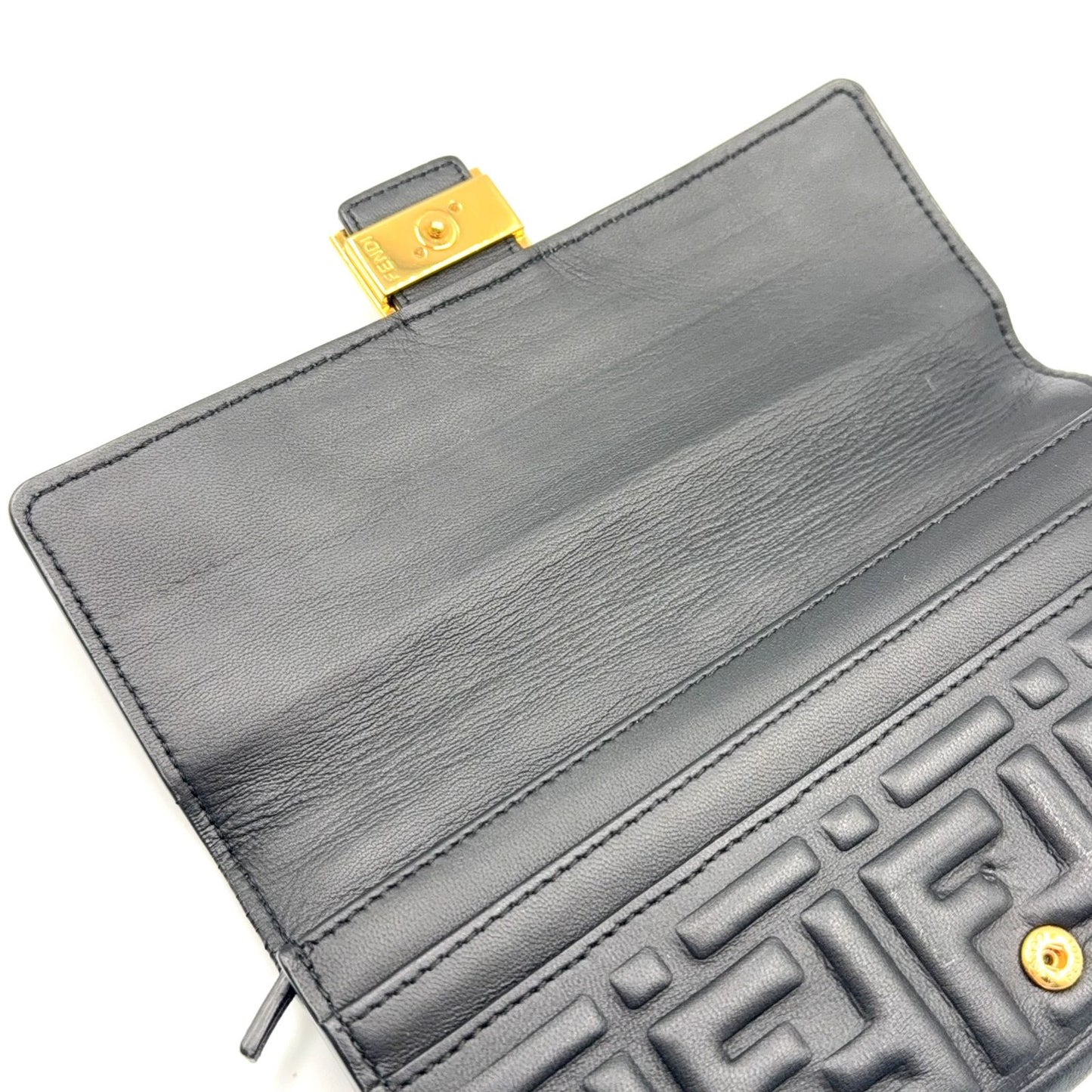 Fendi Baguette Continental Leather Black Wallet Gold — view 9