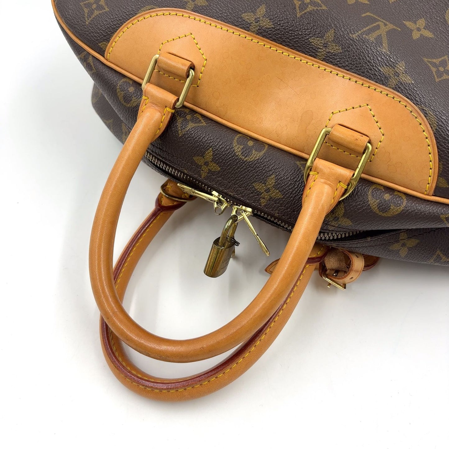 Louis Vuitton Deauville Bowling Vanity Monogram Leather Brown Handbag Gold — view 6