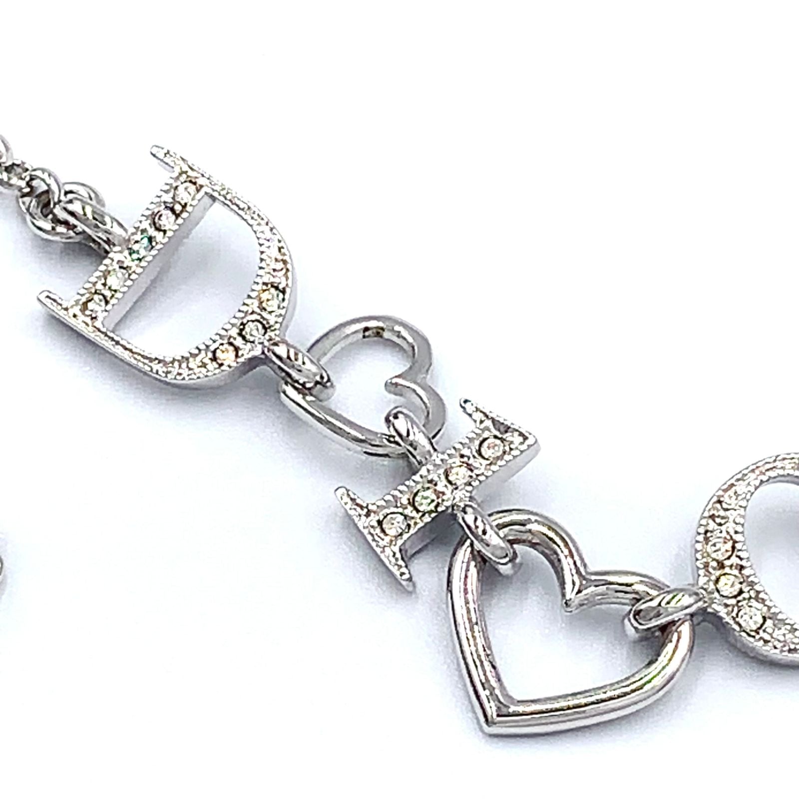 Dior Logo Heart Metal Line Stone Silver Necklace — view 9