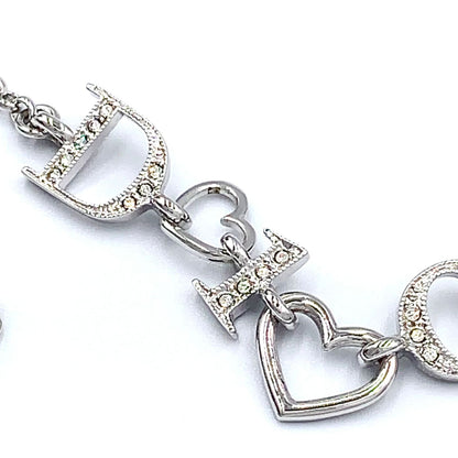 Dior Logo Heart Metal Line Stone Silver Necklace — view 9