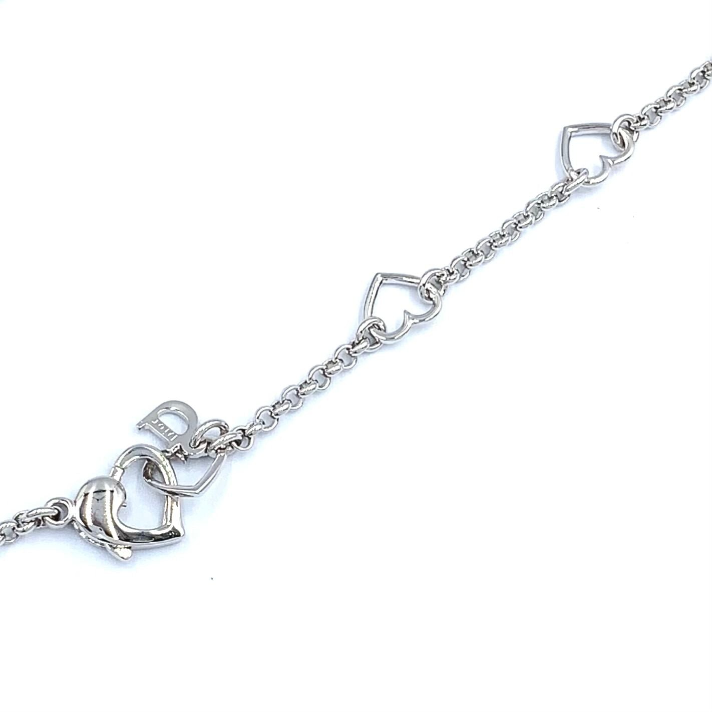 Dior Logo Heart Metal Line Stone Silver Necklace — view 7