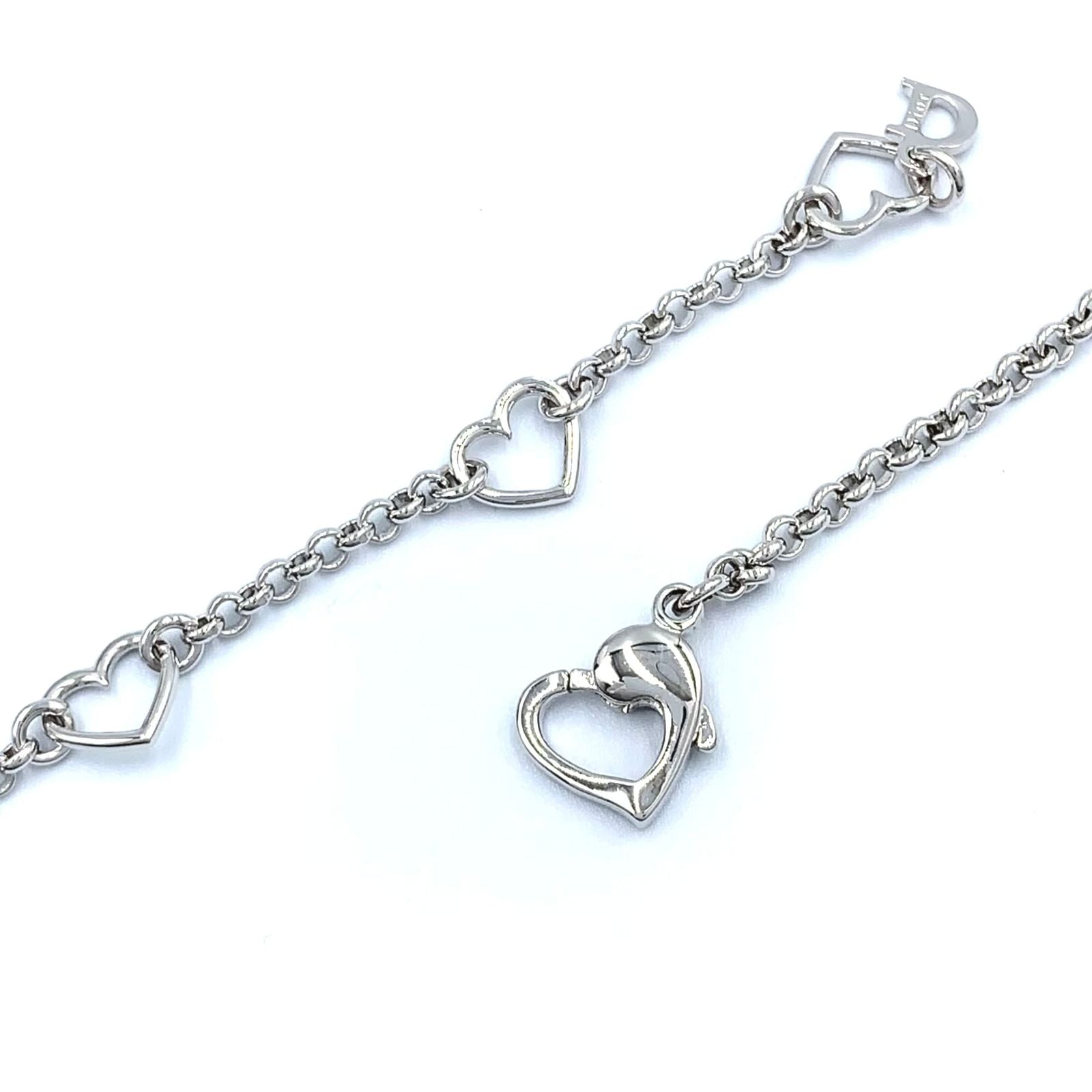 Dior Logo Heart Metal Line Stone Silver Necklace — view 8