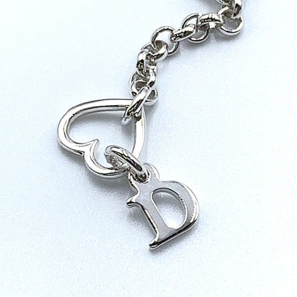 Dior Logo Heart Metal Line Stone Silver Necklace — view 4