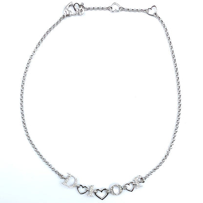 Dior Logo Heart Metal Line Stone Silver Necklace — view 3