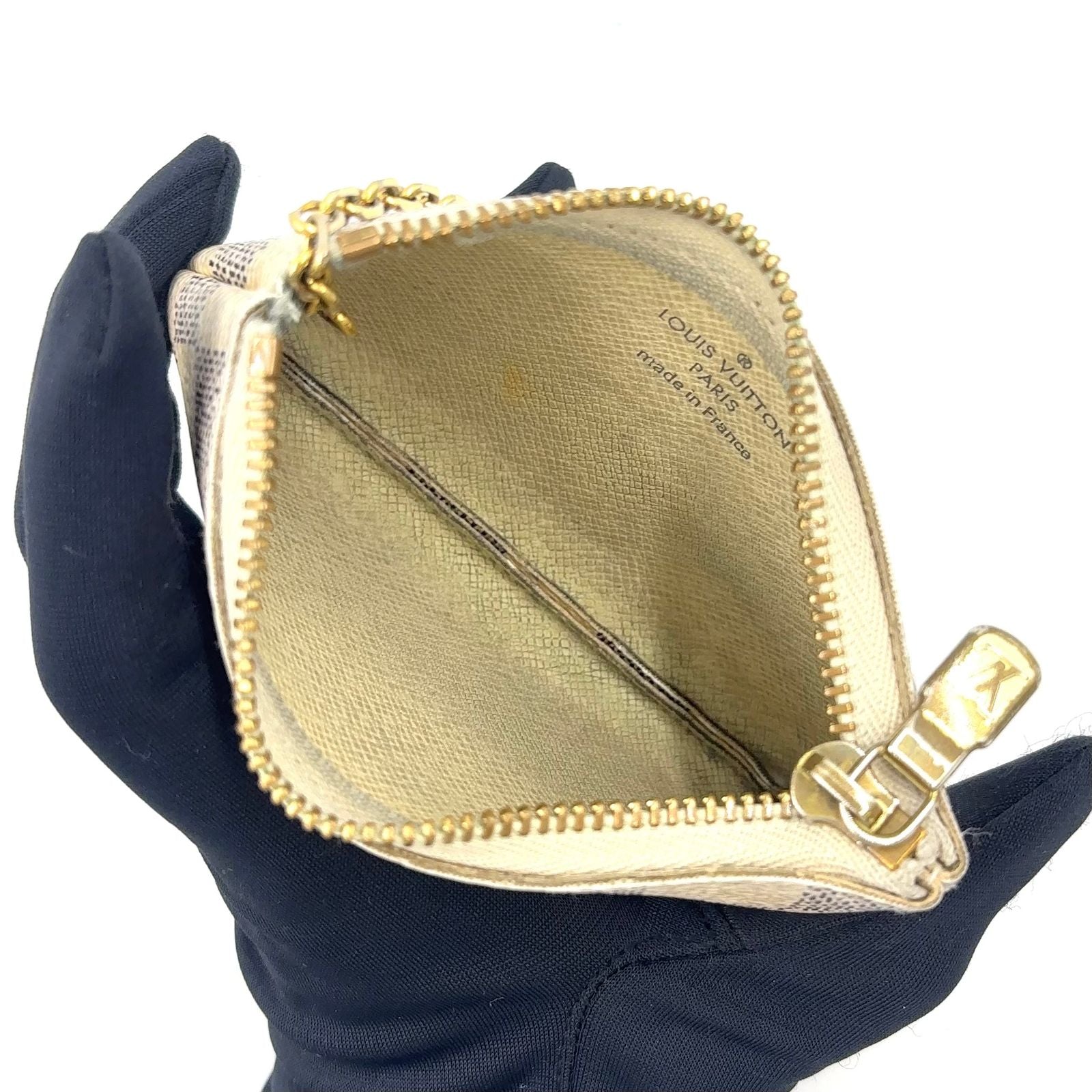 Louis Vuitton Pochette Cles Damier Azur White Coin Case Gold — view 3