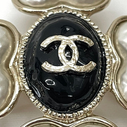 Chanel Heart Brooch CC Logo Faux Pearl Gold White Black — view 4