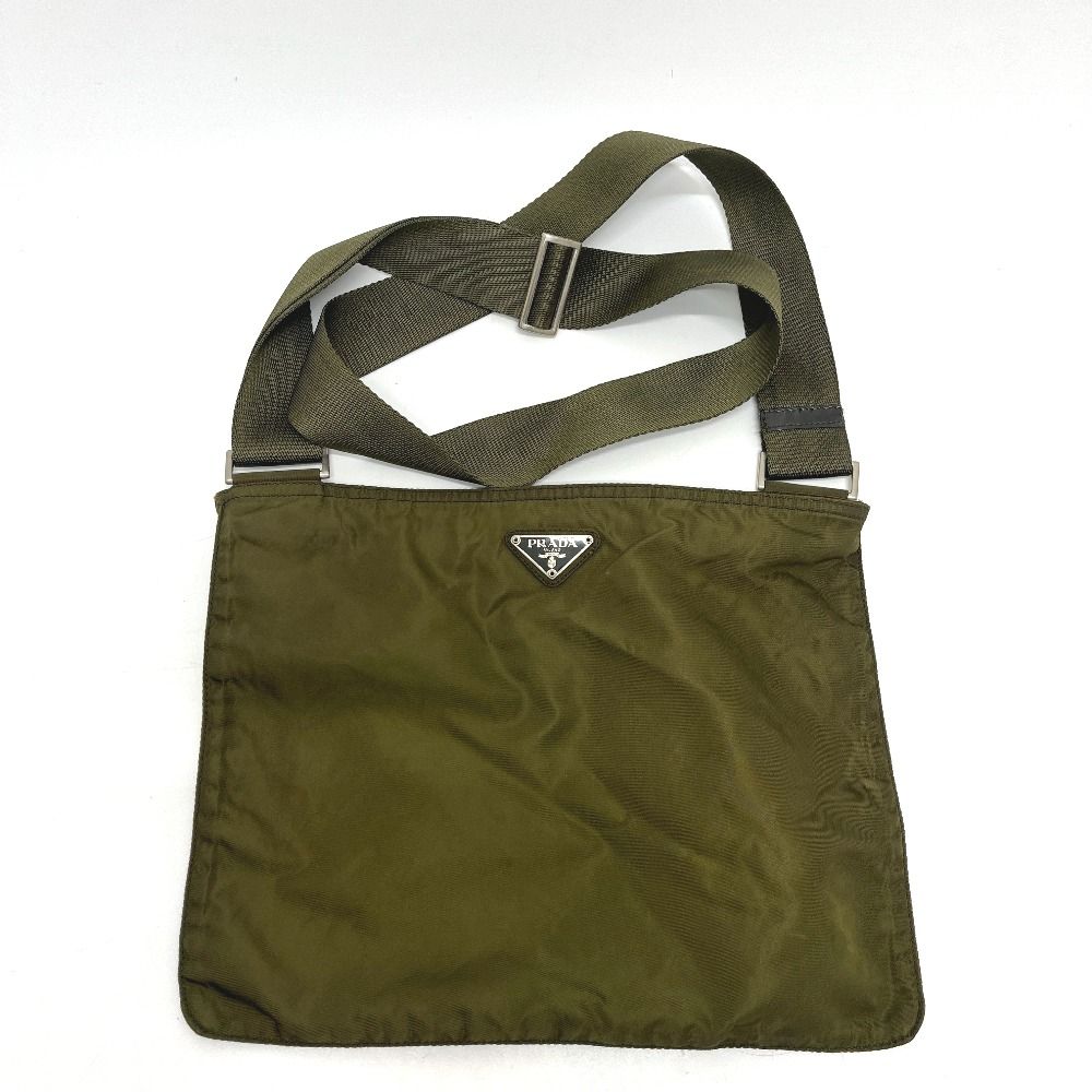 Prada Shoulder Bag Triangle Logo Nylon Khaki