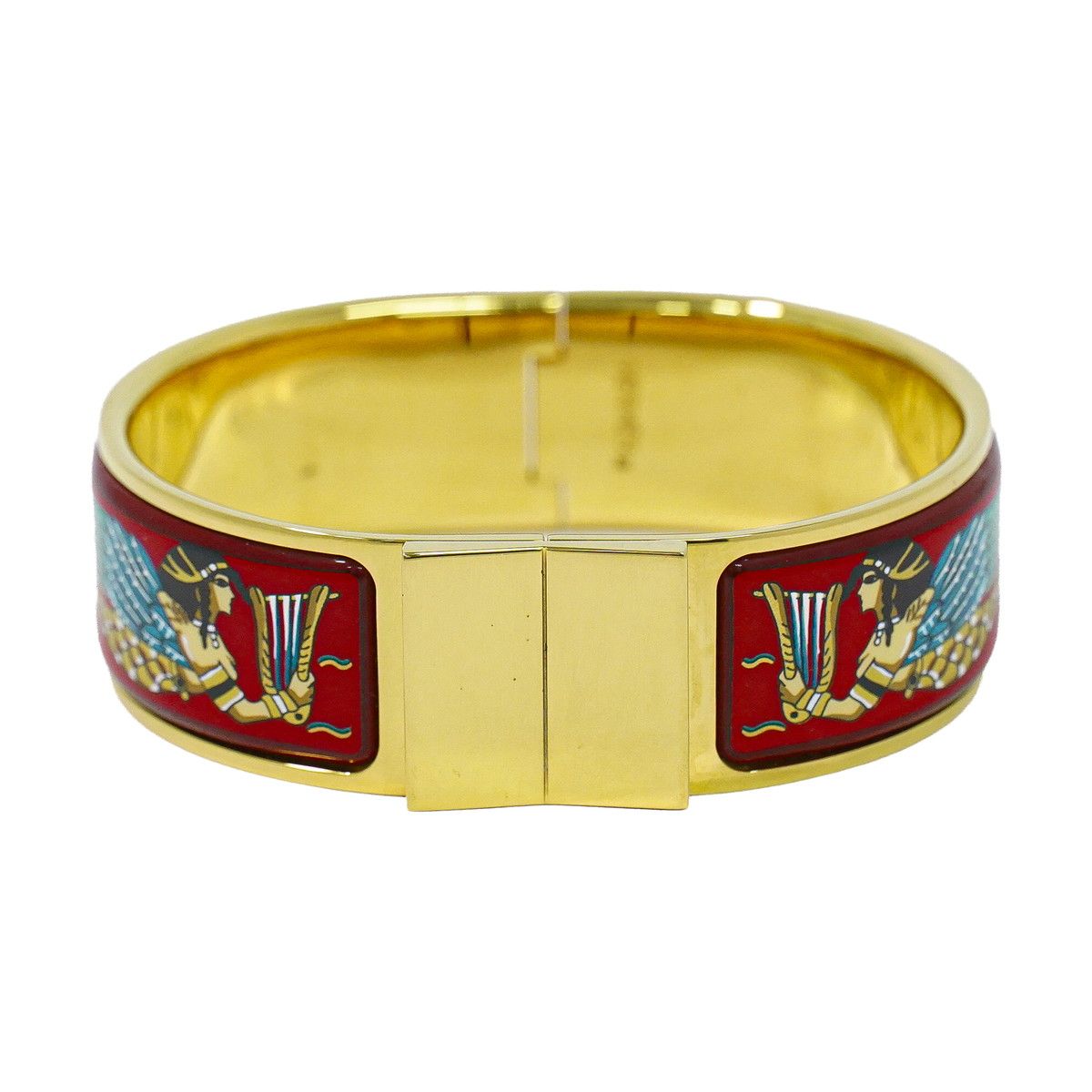 Hermes Enamel GM Bangle Bracelet Cloisonne Gold Plated Red Multicolor Email