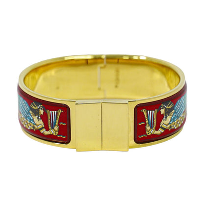 Hermes Enamel GM Bangle Bracelet Cloisonne Gold Plated Red Multicolor Email