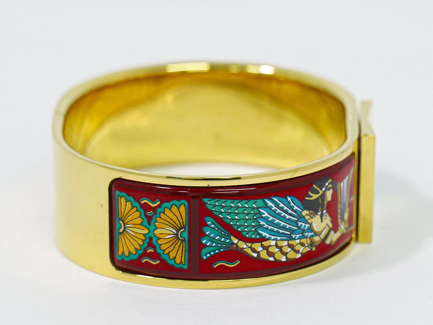 Hermes Enamel GM Bangle Bracelet Cloisonne Gold Plated Red Multicolor Email — view 4