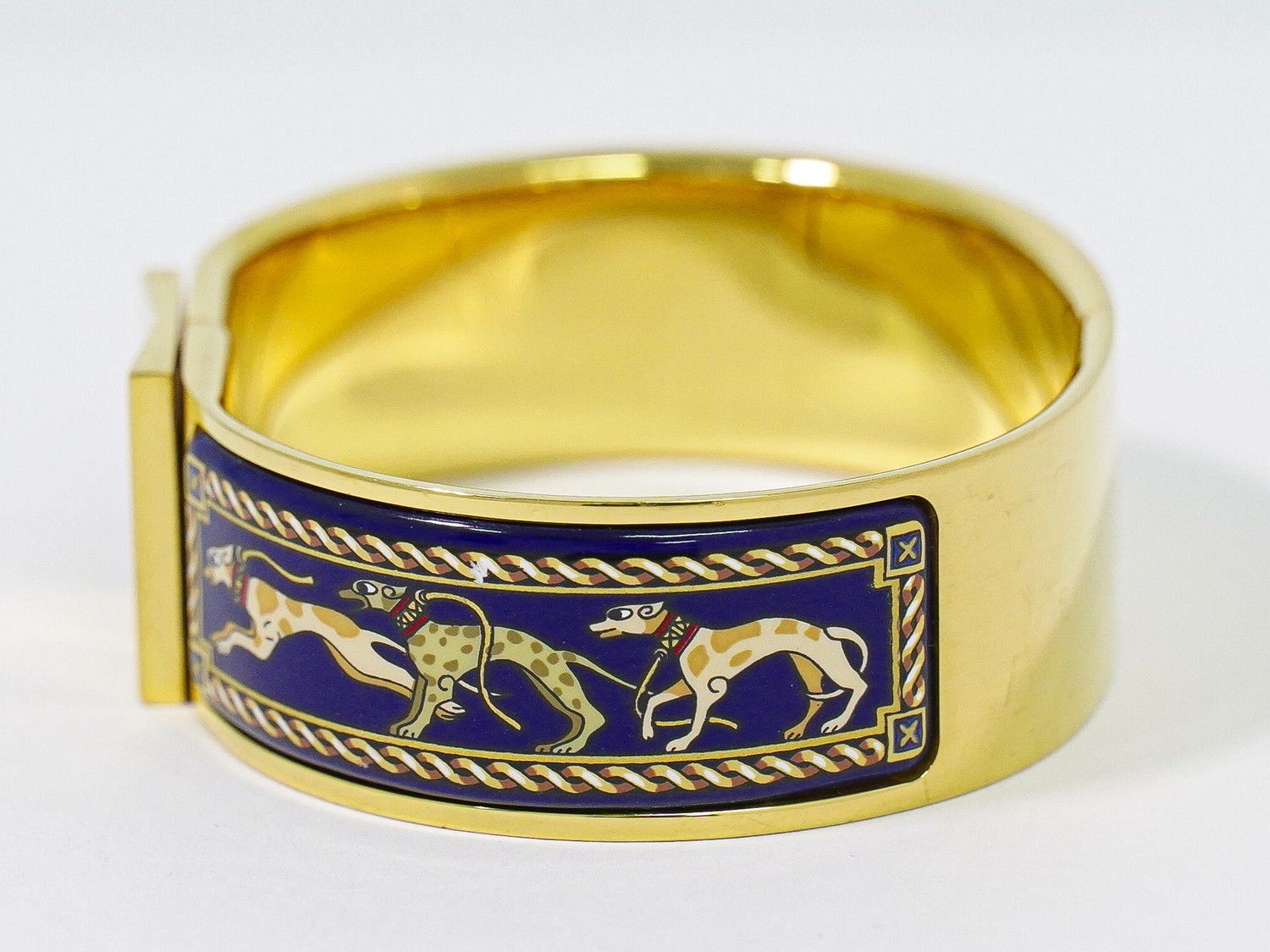Hermes Enamel GM Bangle Bracelet Cloisonne Gold Plated Navy Email — view 2
