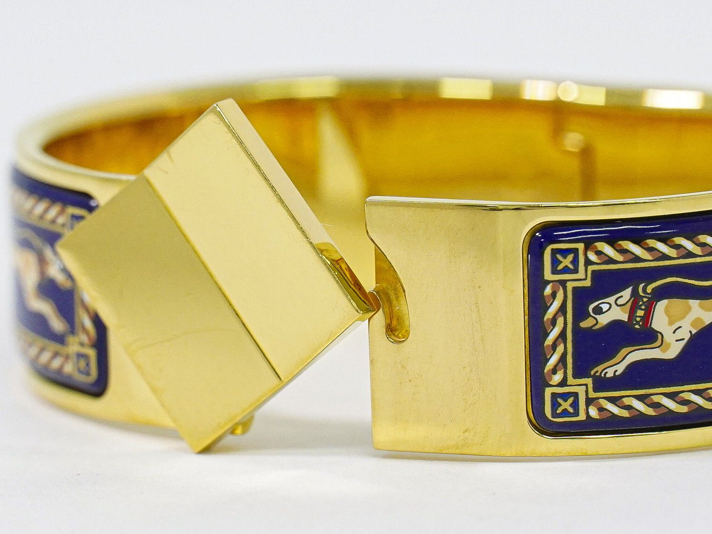 Hermes Enamel GM Bangle Bracelet Cloisonne Gold Plated Navy Email — view 7