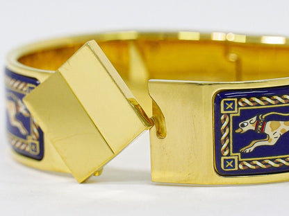 Hermes Enamel GM Bangle Bracelet Cloisonne Gold Plated Navy Email — view 7
