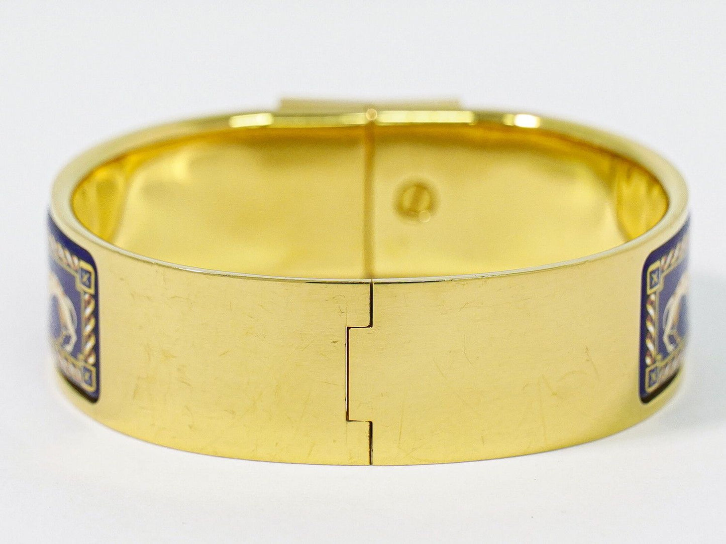 Hermes Enamel GM Bangle Bracelet Cloisonne Gold Plated Navy Email — view 3