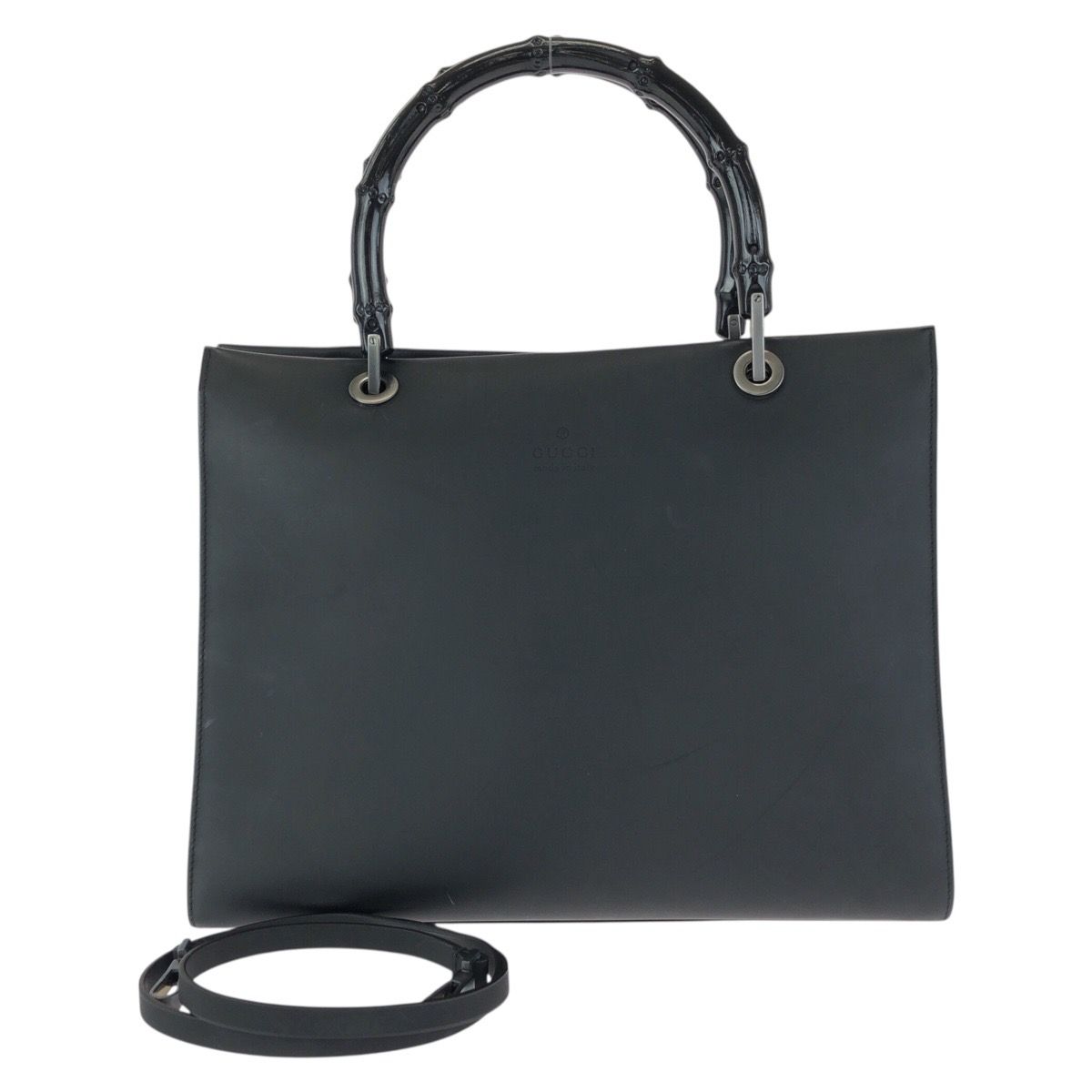 Gucci Bamboo Black Gunmetal Leather 002 Tote Shoulder Bag 2-Way