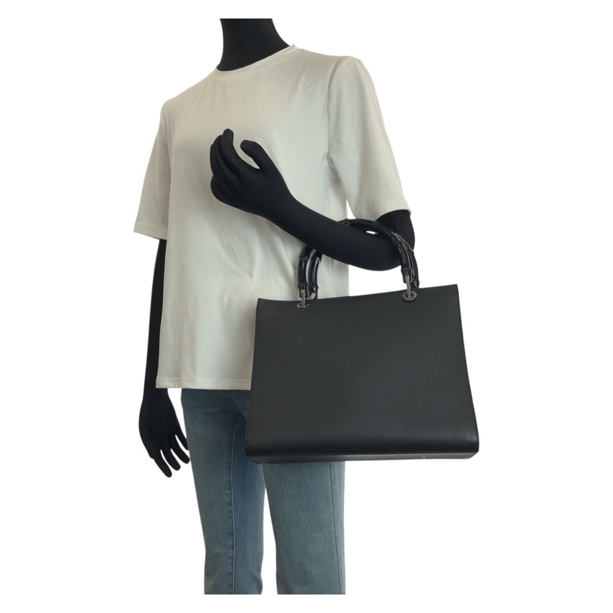 Gucci Bamboo Black Gunmetal Leather 002 Tote Shoulder Bag 2-Way — view 7