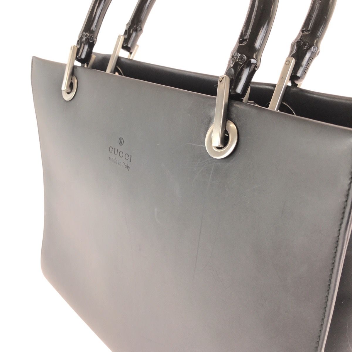 Gucci Bamboo Black Gunmetal Leather 002 Tote Shoulder Bag 2-Way — view 6