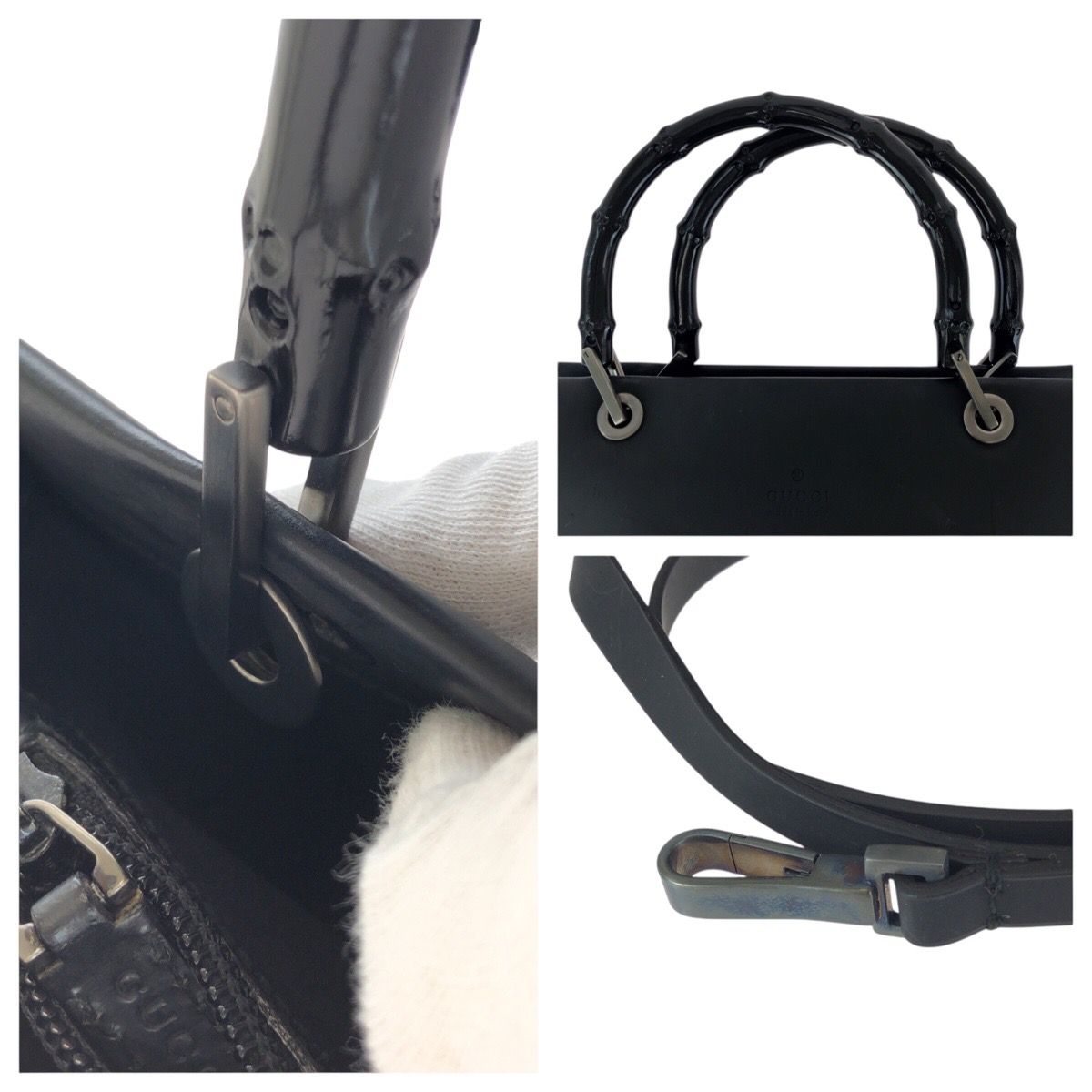Gucci Bamboo Black Gunmetal Leather 002 Tote Shoulder Bag 2-Way — view 5