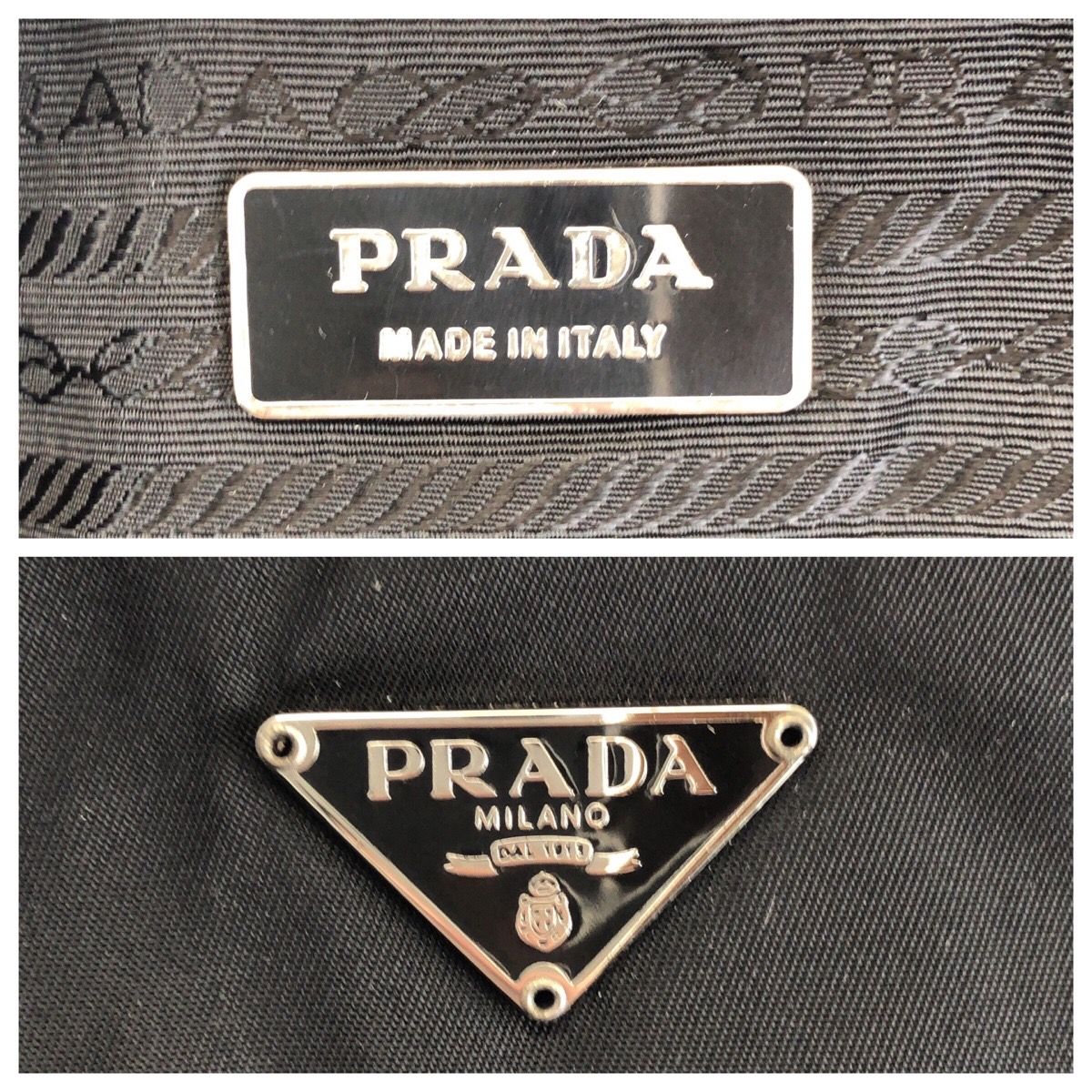 Prada Tessuto Black Silver Nylon Leather Tote — view 4