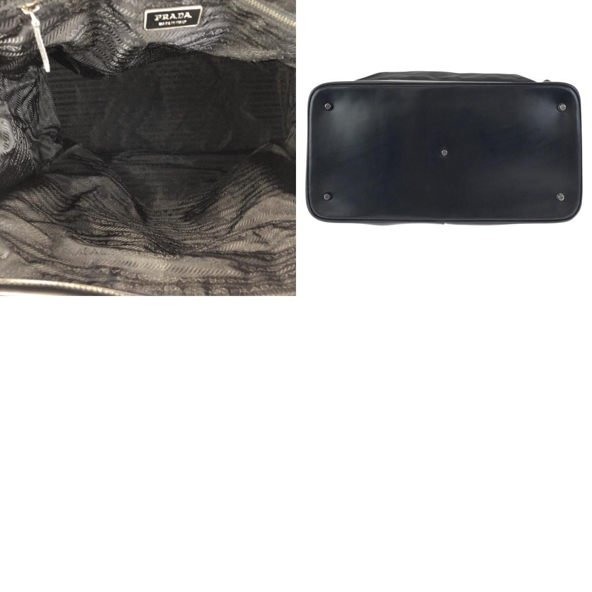 Prada Tessuto Black Silver Nylon Leather Tote — view 9