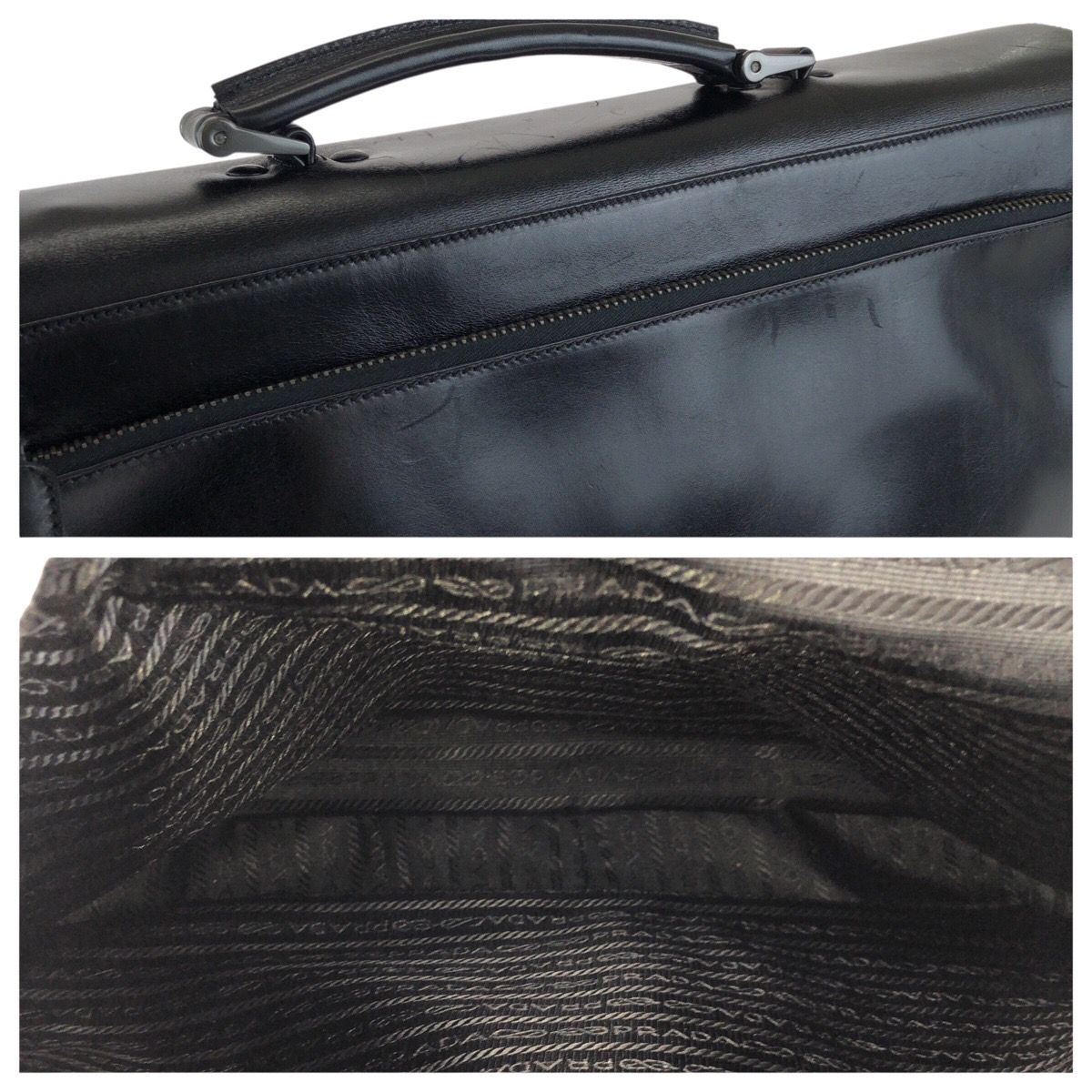 Prada Black Gunmetal Leather Business Briefcase — view 6