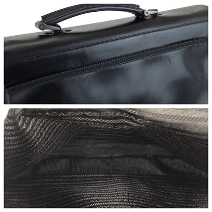 Prada Black Gunmetal Leather Business Briefcase — view 6