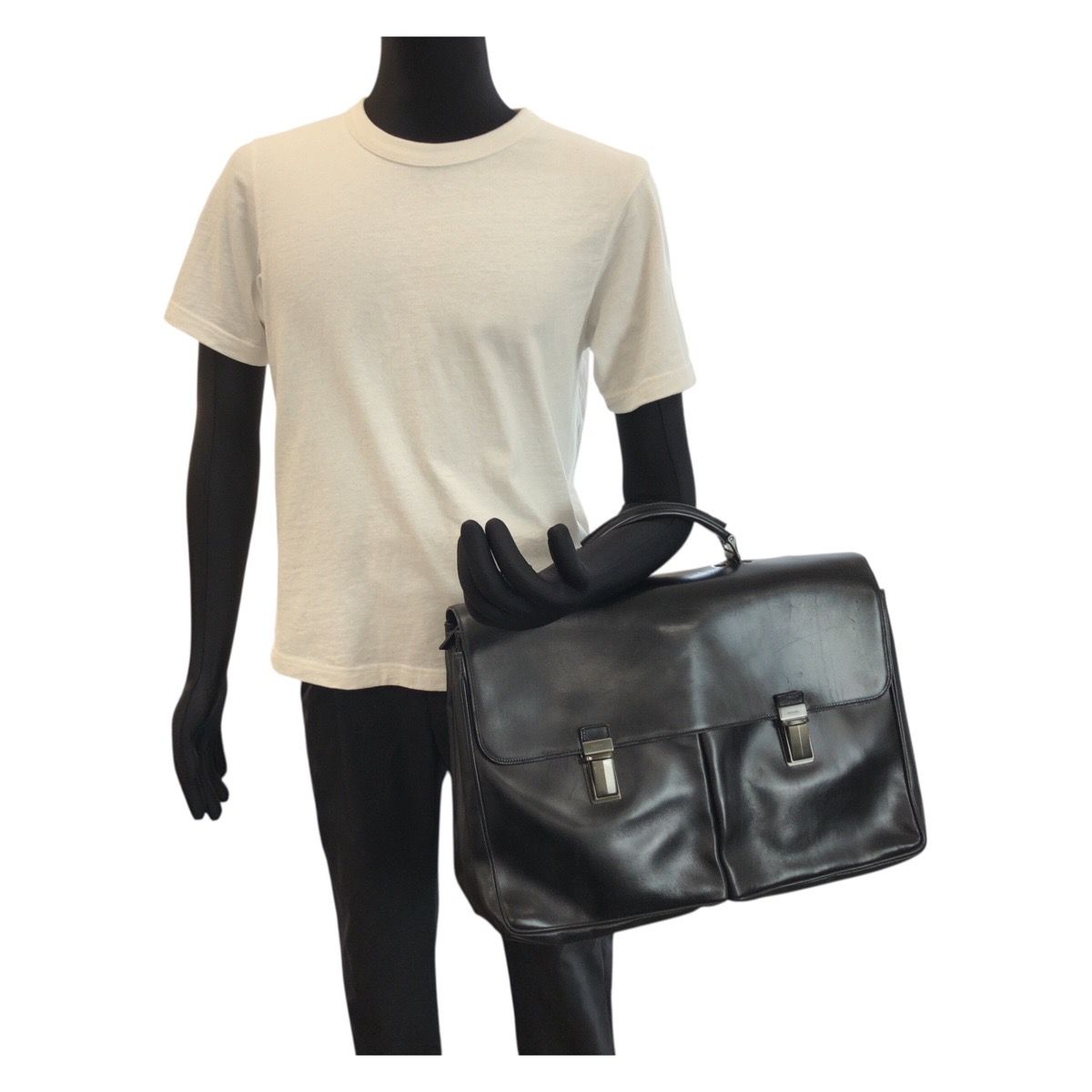 Prada Black Gunmetal Leather Business Briefcase — view 7