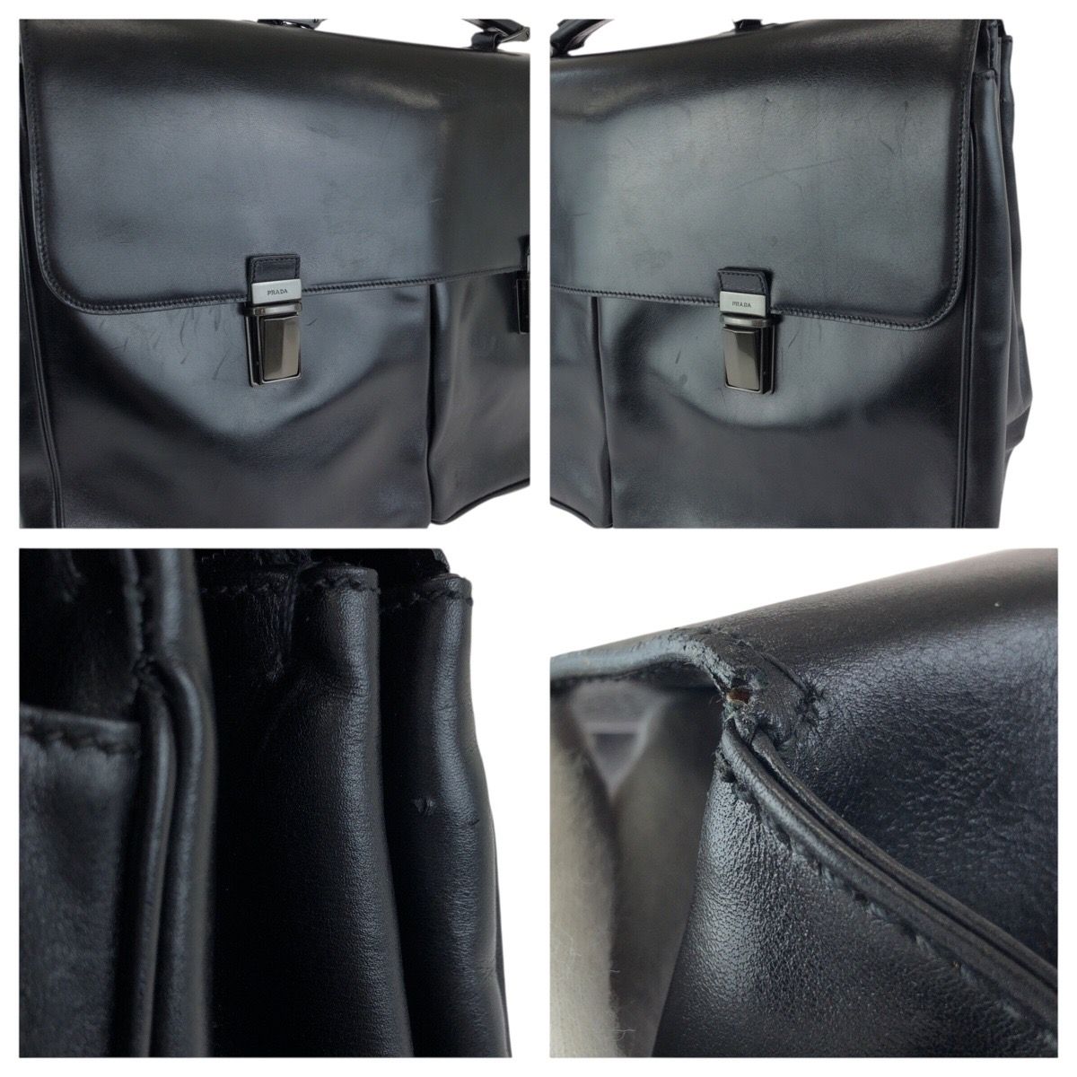 Prada Black Gunmetal Leather Business Briefcase — view 5